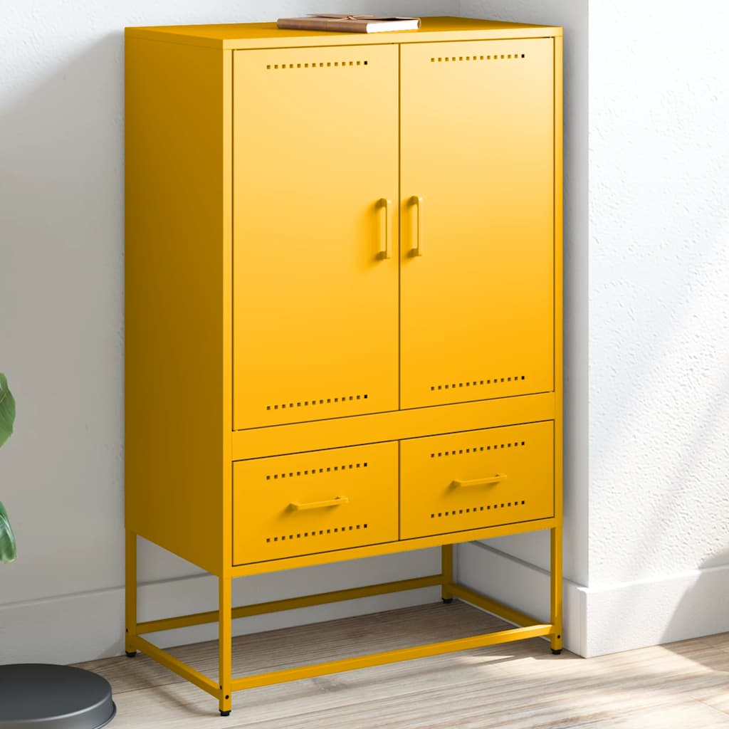Hoge kast 68x39x111,5 cm staal mosterdgeel