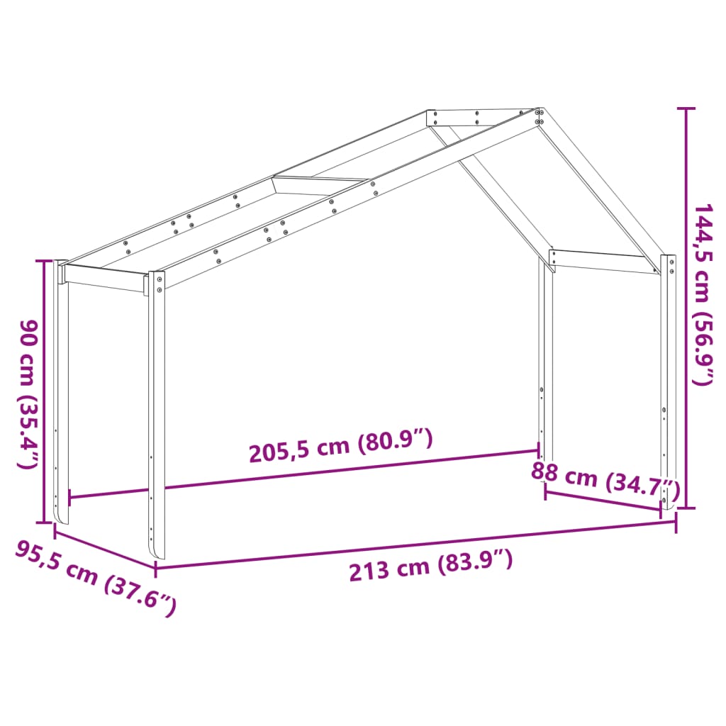 Kinderbedhuisje 213x95,5x144,5 cm massief grenenhout