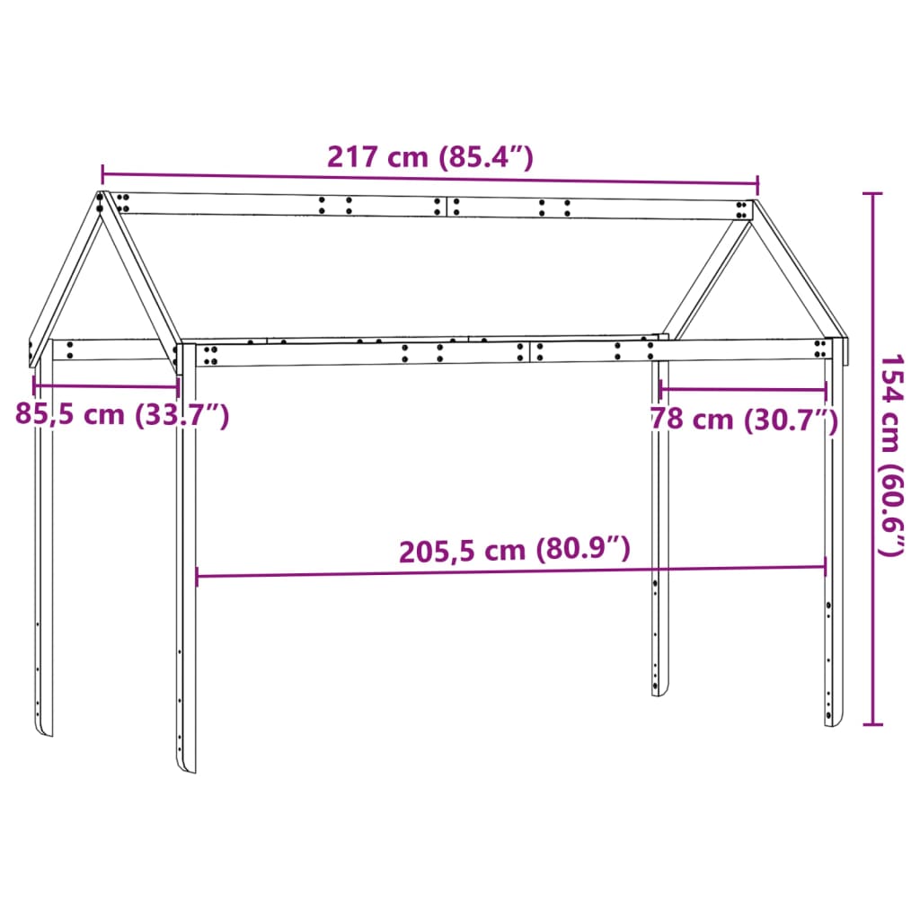 Kinderbedhuisje 217x85,5x154 cm massief grenenhout