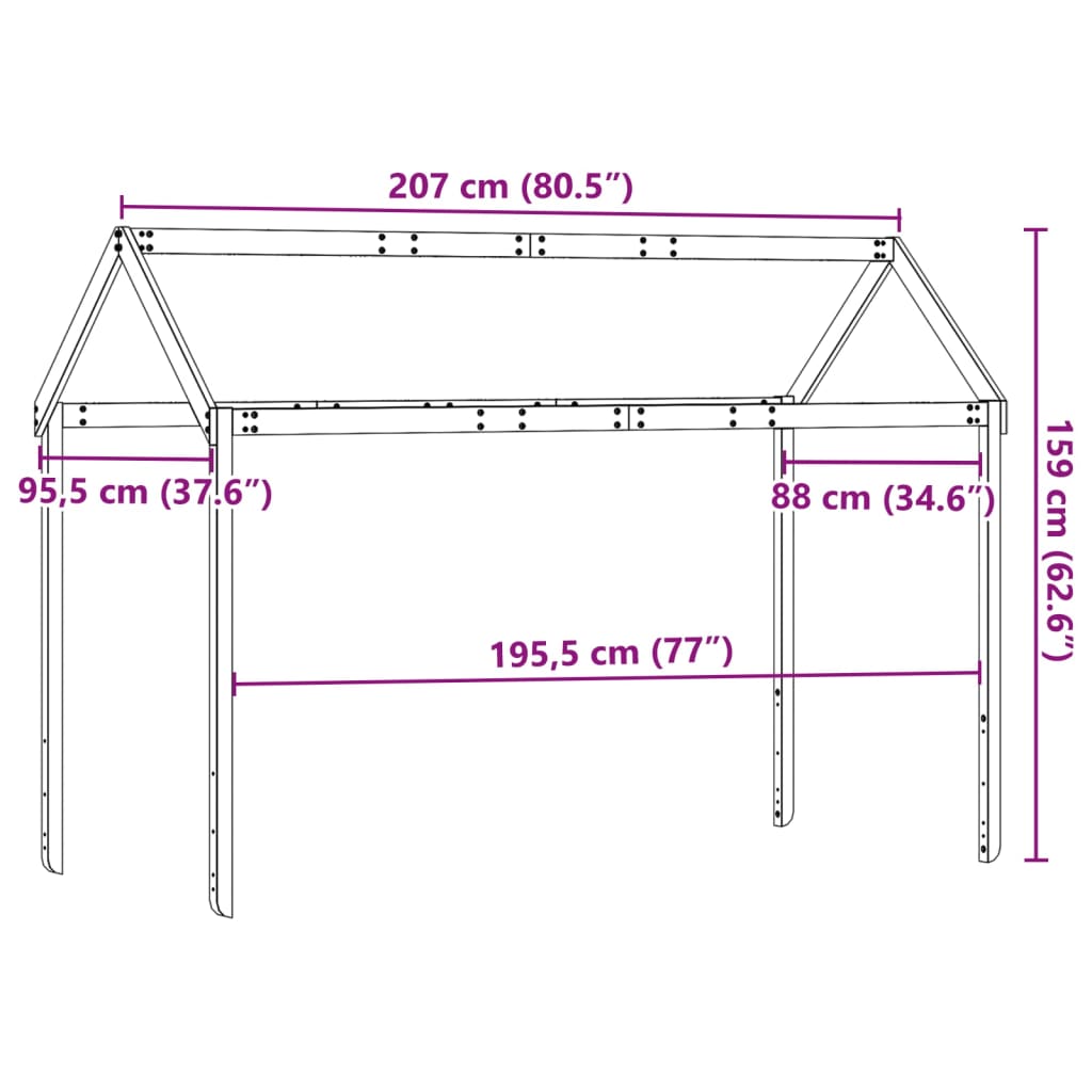Kinderbedhuisje 207x95,5x159 cm massief grenenhout wit