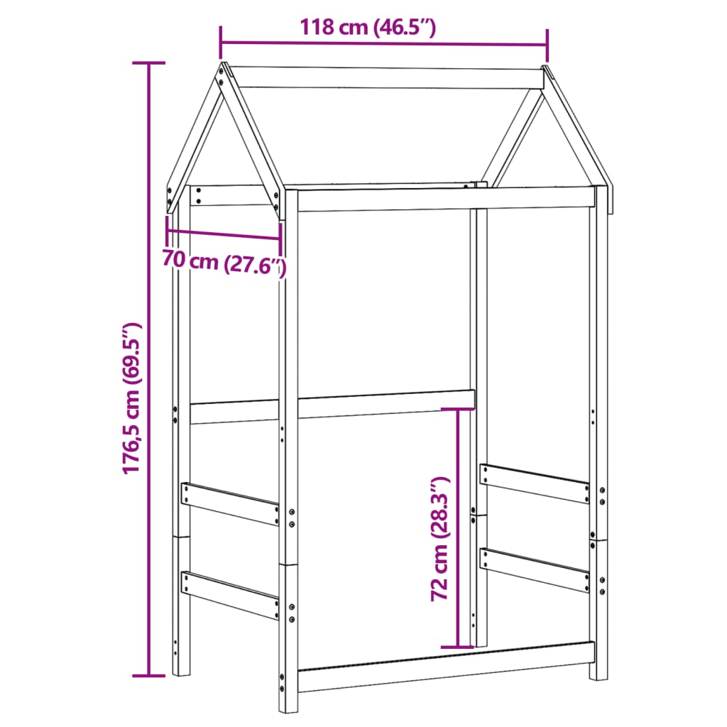 Kinderbedhuisje 118x70x176,5 cm massief grenenhout wit