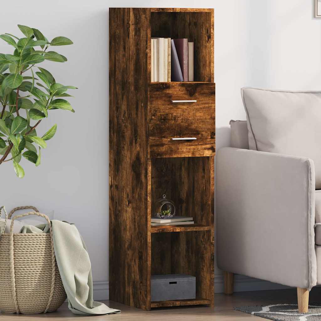 Hoge kast 30x42,5x124 cm bewerkt hout gerookt eikenkleurig
