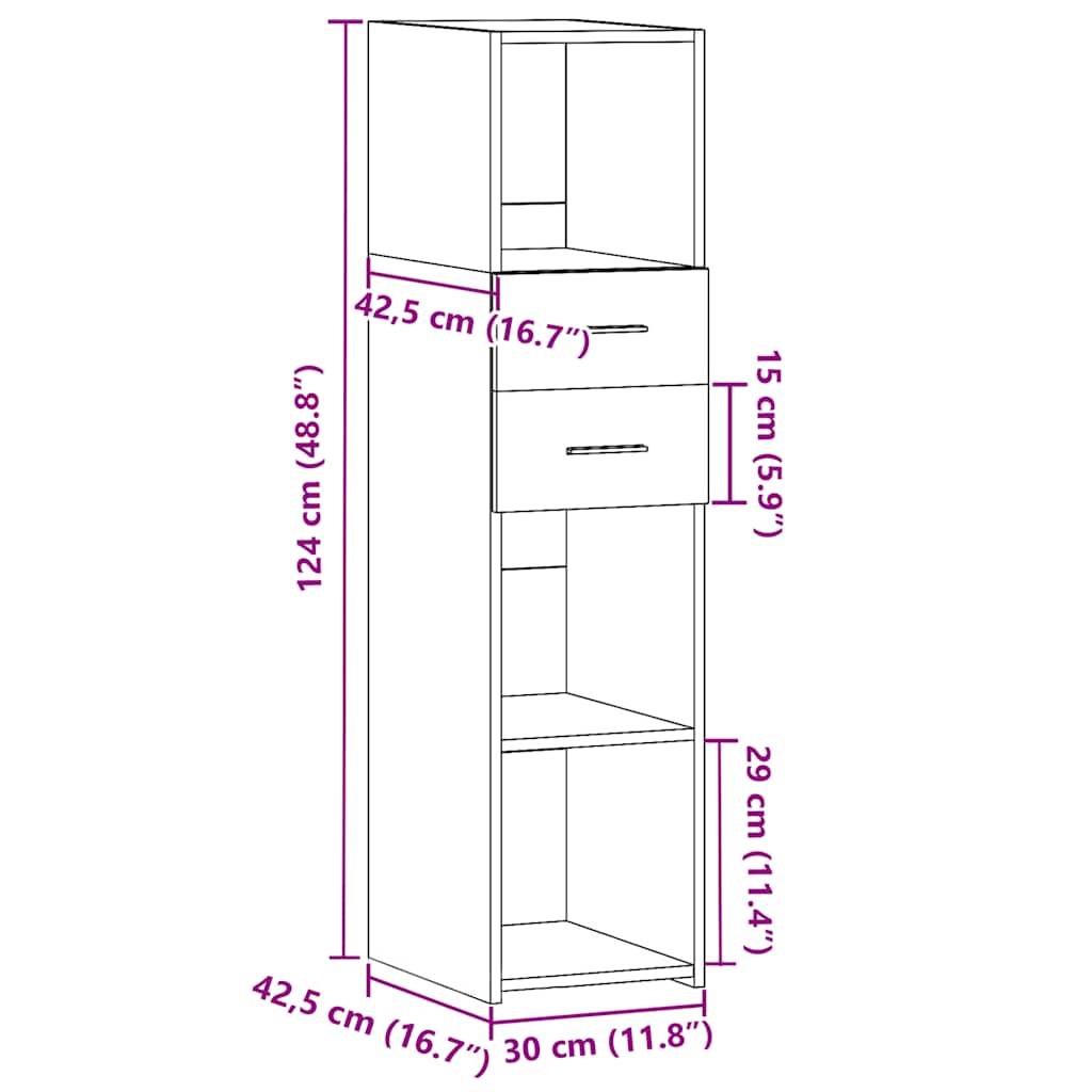 Hoge kast 30x42,5x124 cm bewerkt hout grijs sonoma eikenkleur