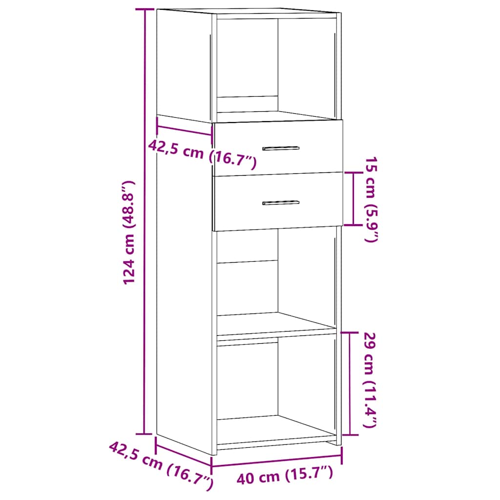Hoge kast 40x42,5x124 cm bewerkt hout betongrijs