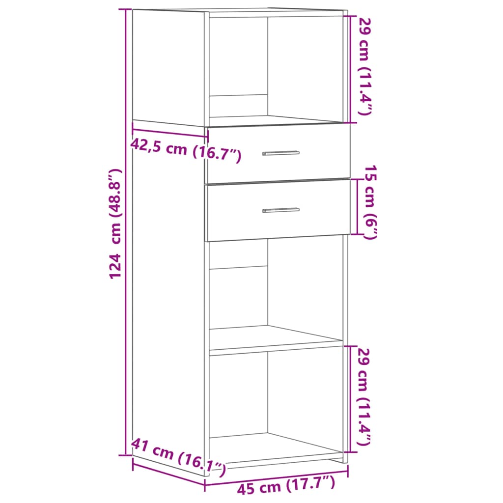 Hoge kast 45x42,5x124 cm bewerkt hout zwart