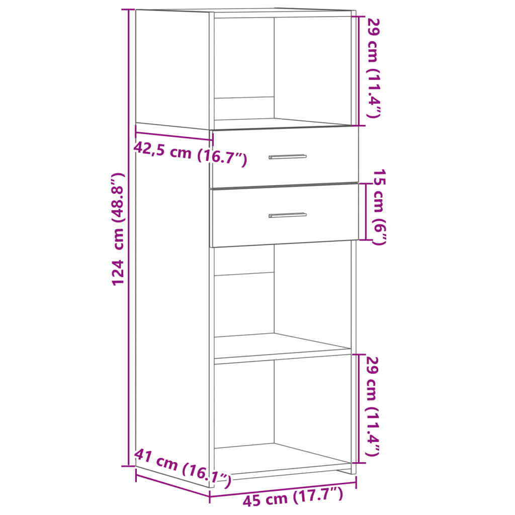 Hoge kast 45x42,5x124 cm bewerkt hout gerookt eikenkleurig