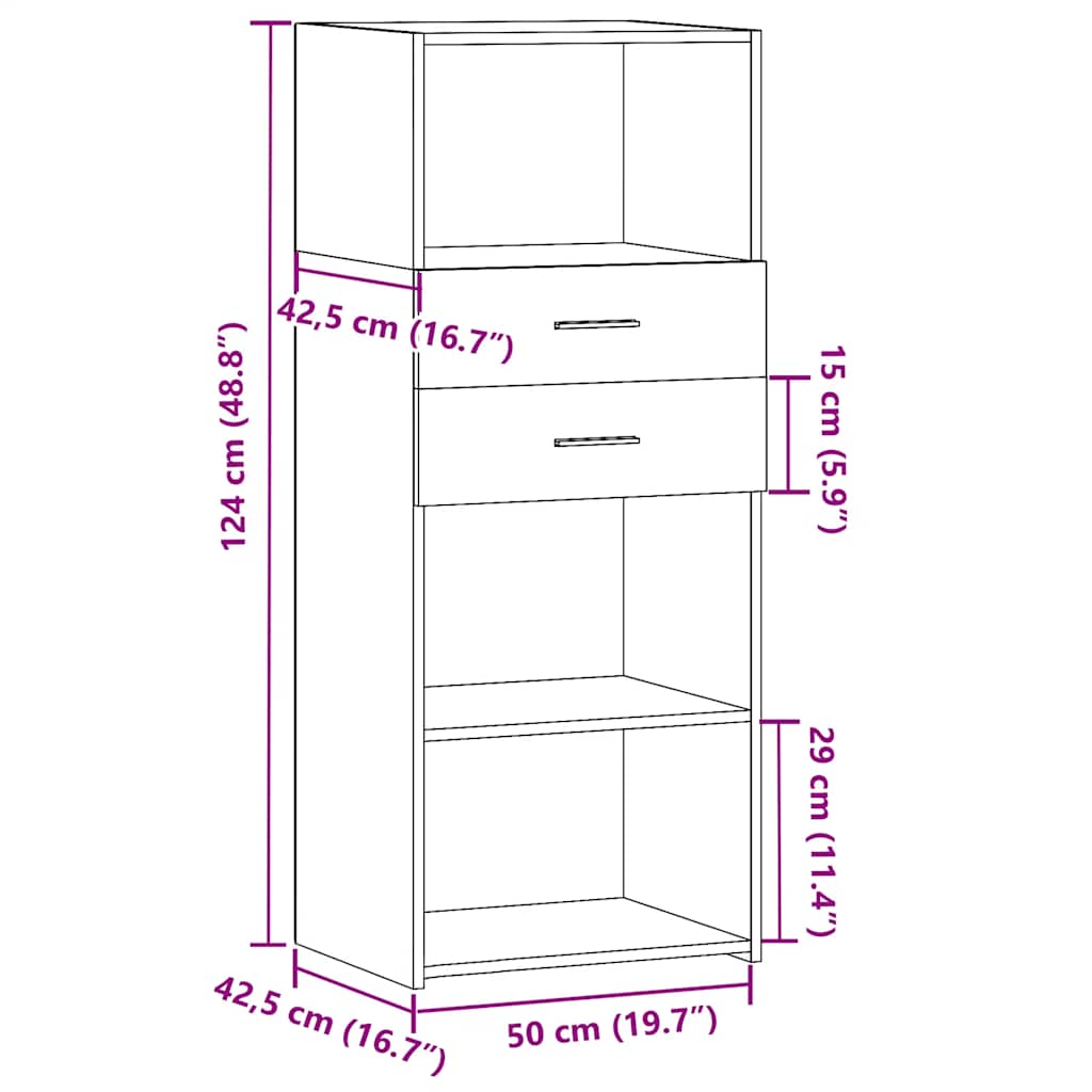 Hoge kast 50x42,5x124 cm bewerkt hout sonoma eikenkleurig