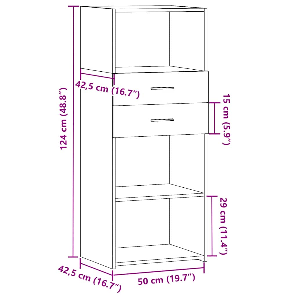 Hoge kast 50x42,5x124 cm bewerkt hout betongrijs