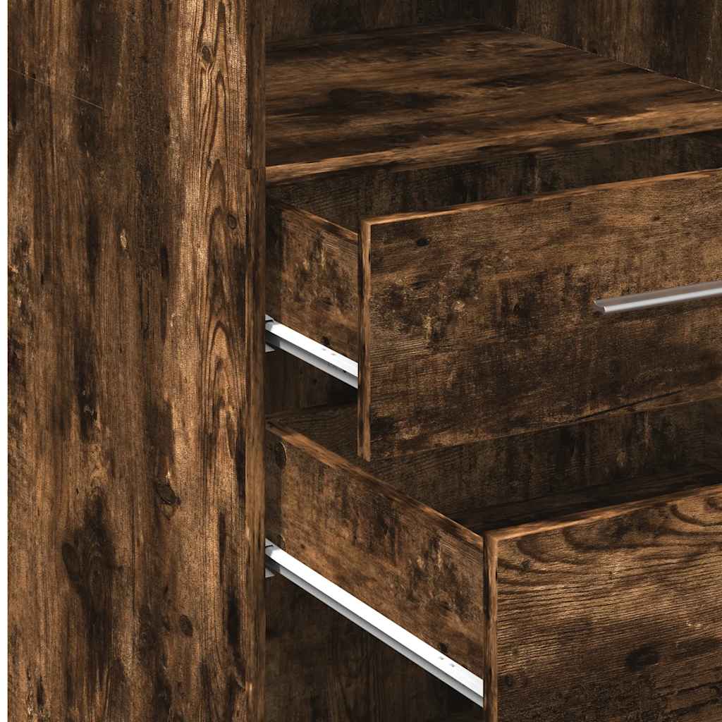 Hoge kast 50x42,5x124 cm bewerkt hout gerookt eikenkleurig