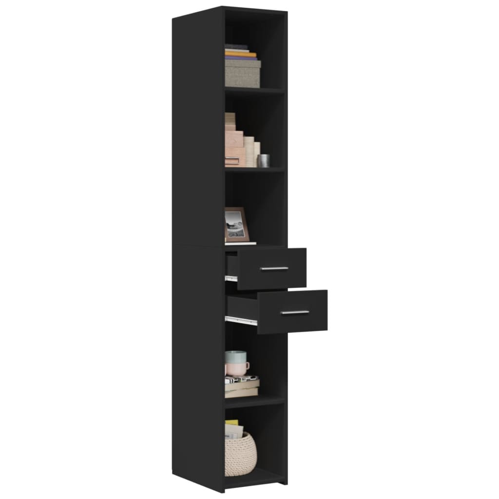 Hoge kast 30x42,5x185 cm bewerkt hout zwart