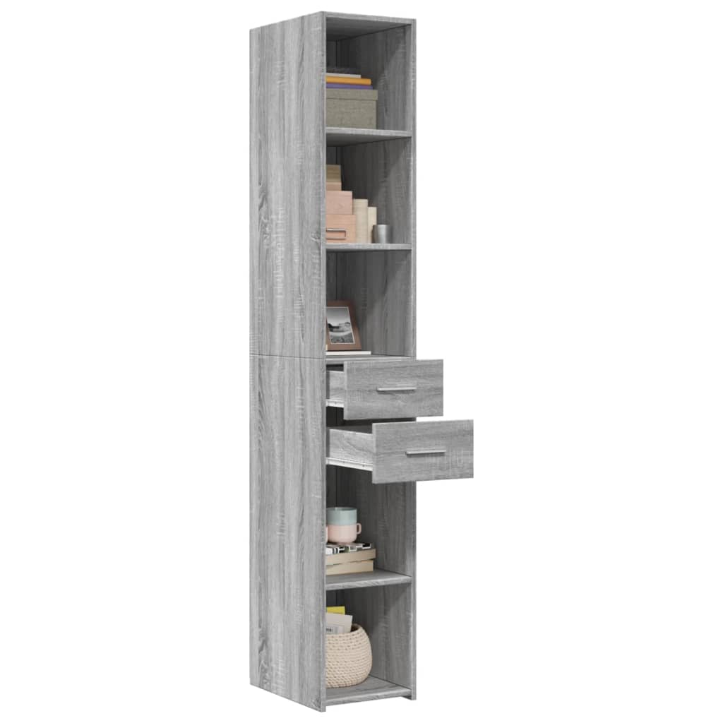 Hoge kast 30x42,5x185 cm bewerkt hout grijs sonoma eikenkleur