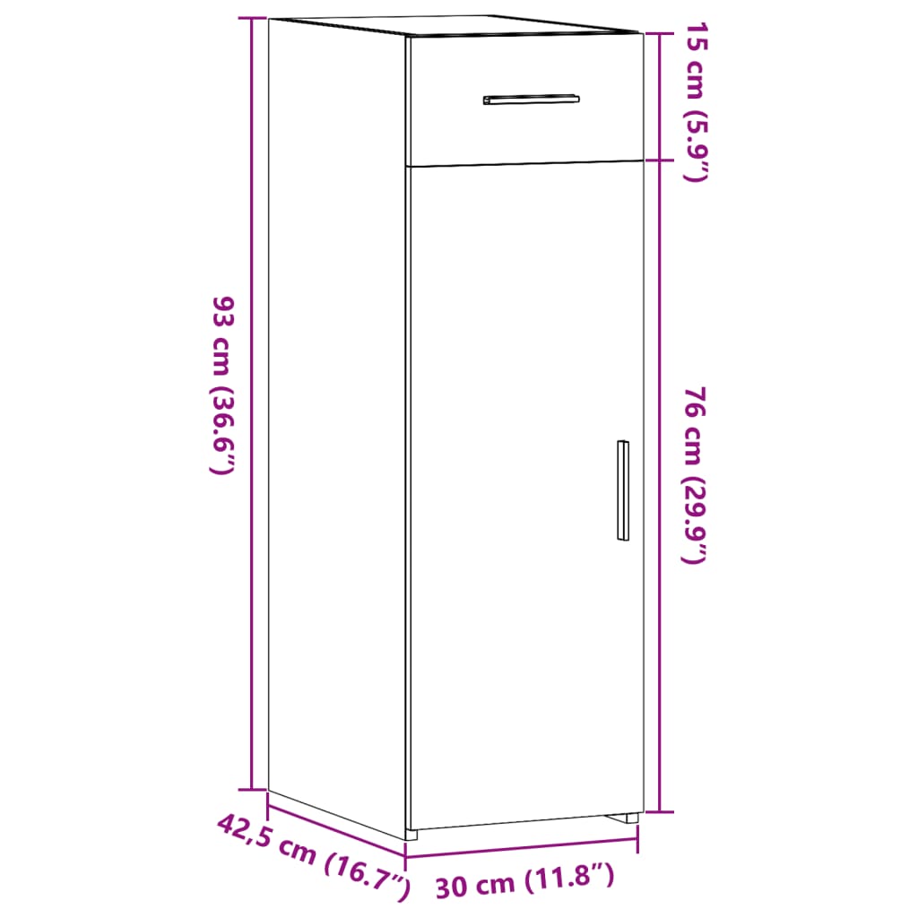 Dressoir 30x42,5x93 cm bewerkt hout grijs sonoma eikenkleurig