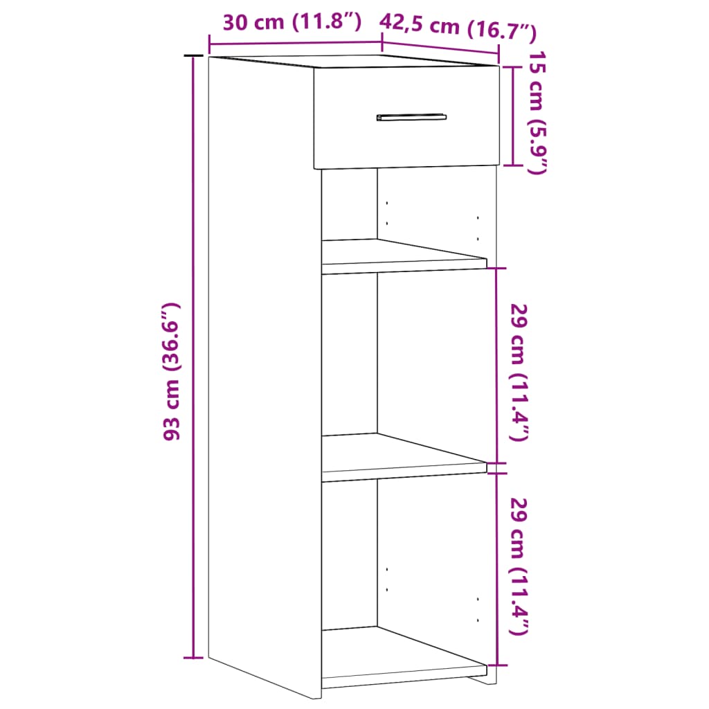 Dressoir 30x42,5x93 cm bewerkt hout gerookt eikenkleurig