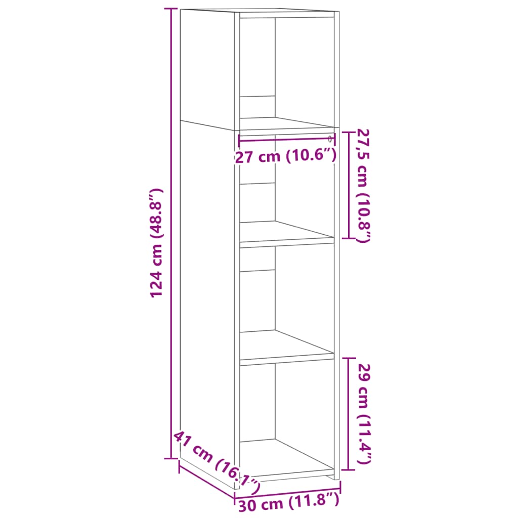 Hoge kast 30x41x124 cm bewerkt hout zwart