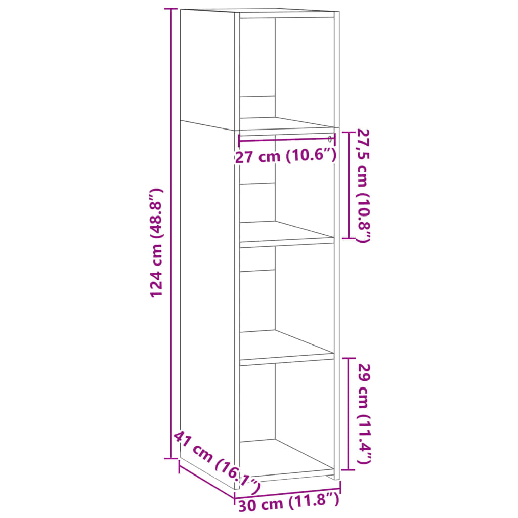 Hoge kast 30x41x124 cm bewerkt hout betongrijs