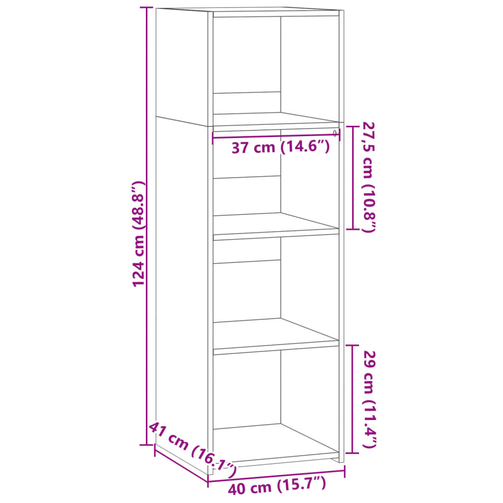 Hoge kast 40x41x124 cm bewerkt hout betongrijs