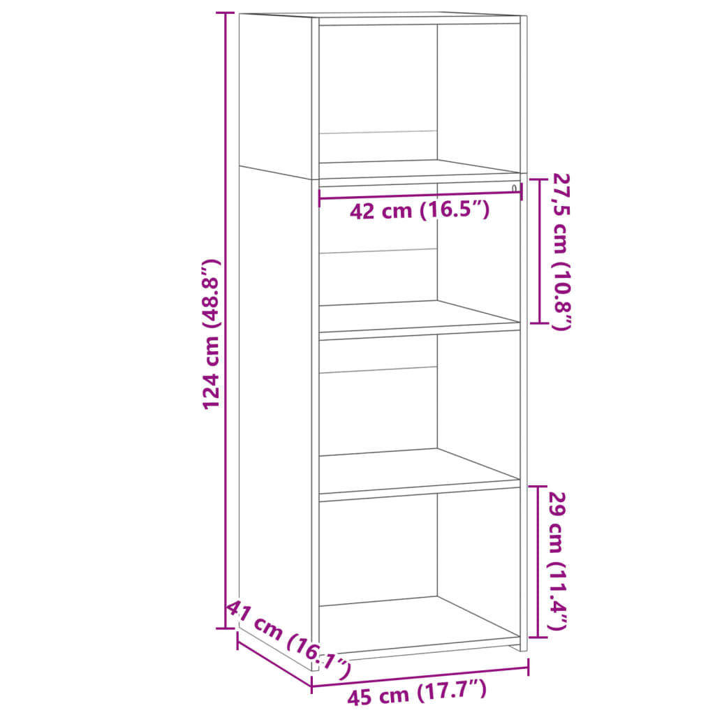 Hoge kast 45x41x124 cm bewerkt hout grijs sonoma eikenkleurig
