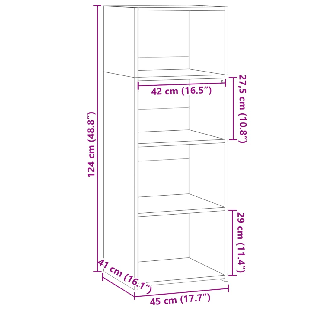Hoge kast 45x41x124 cm bewerkt hout bruin eikenkleurig