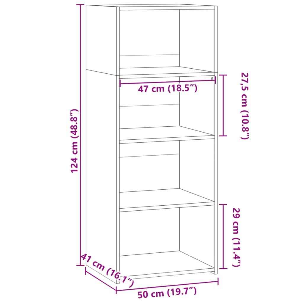 Hoge kast 50x41x124 cm bewerkt hout wit