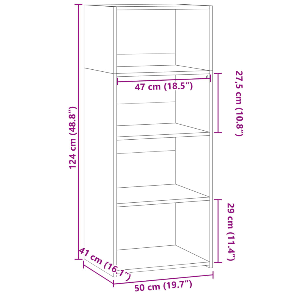 Hoge kast 50x41x124 cm bewerkt hout gerookt eikenkleurig