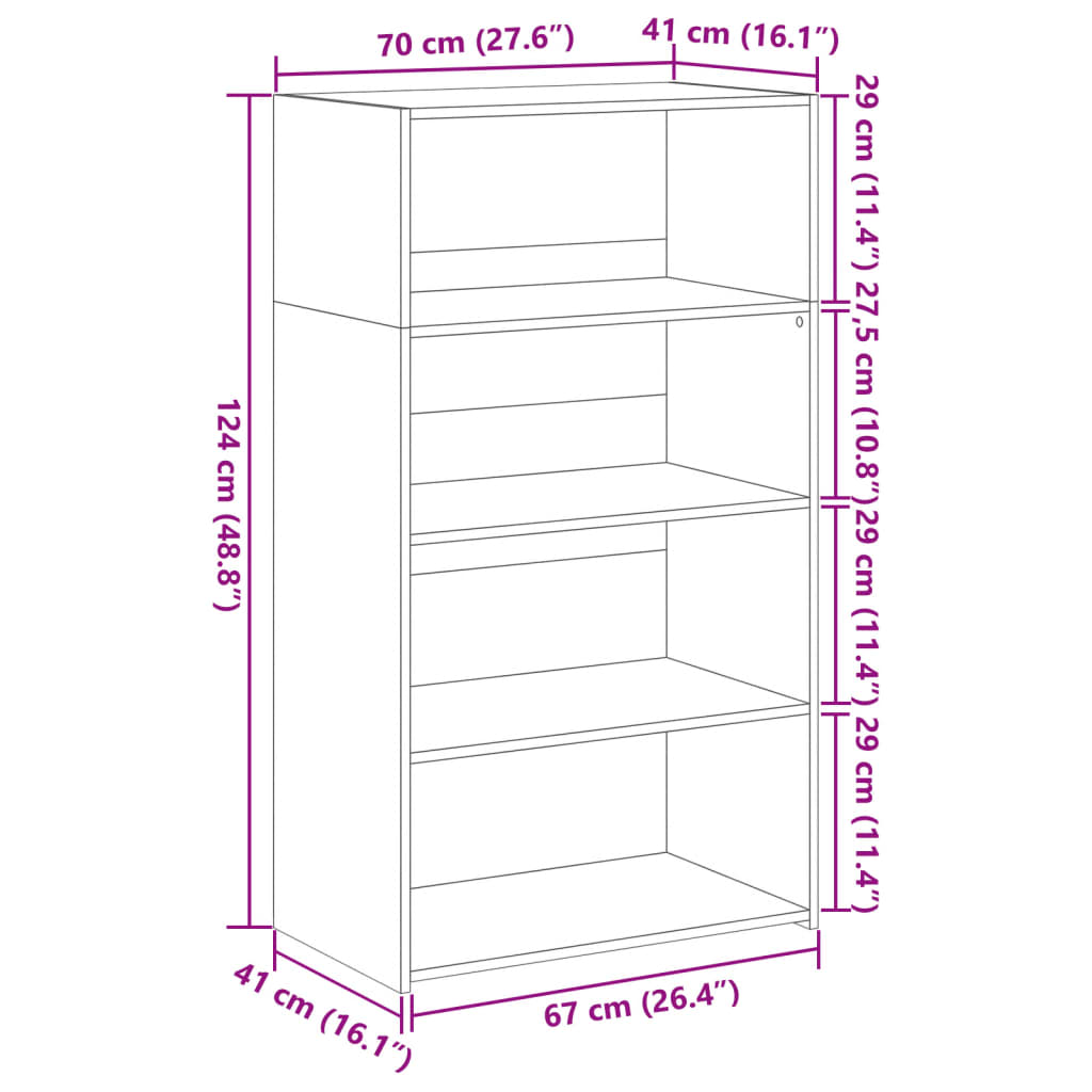 Hoge kast 70x41x124 cm bewerkt hout grijs sonoma eikenkleurig
