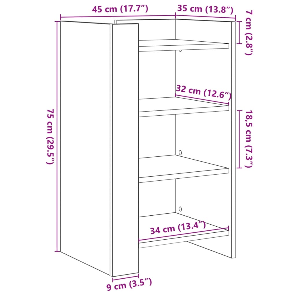 Dressoir 45x35x75 cm bewerkt hout gerookt eiken