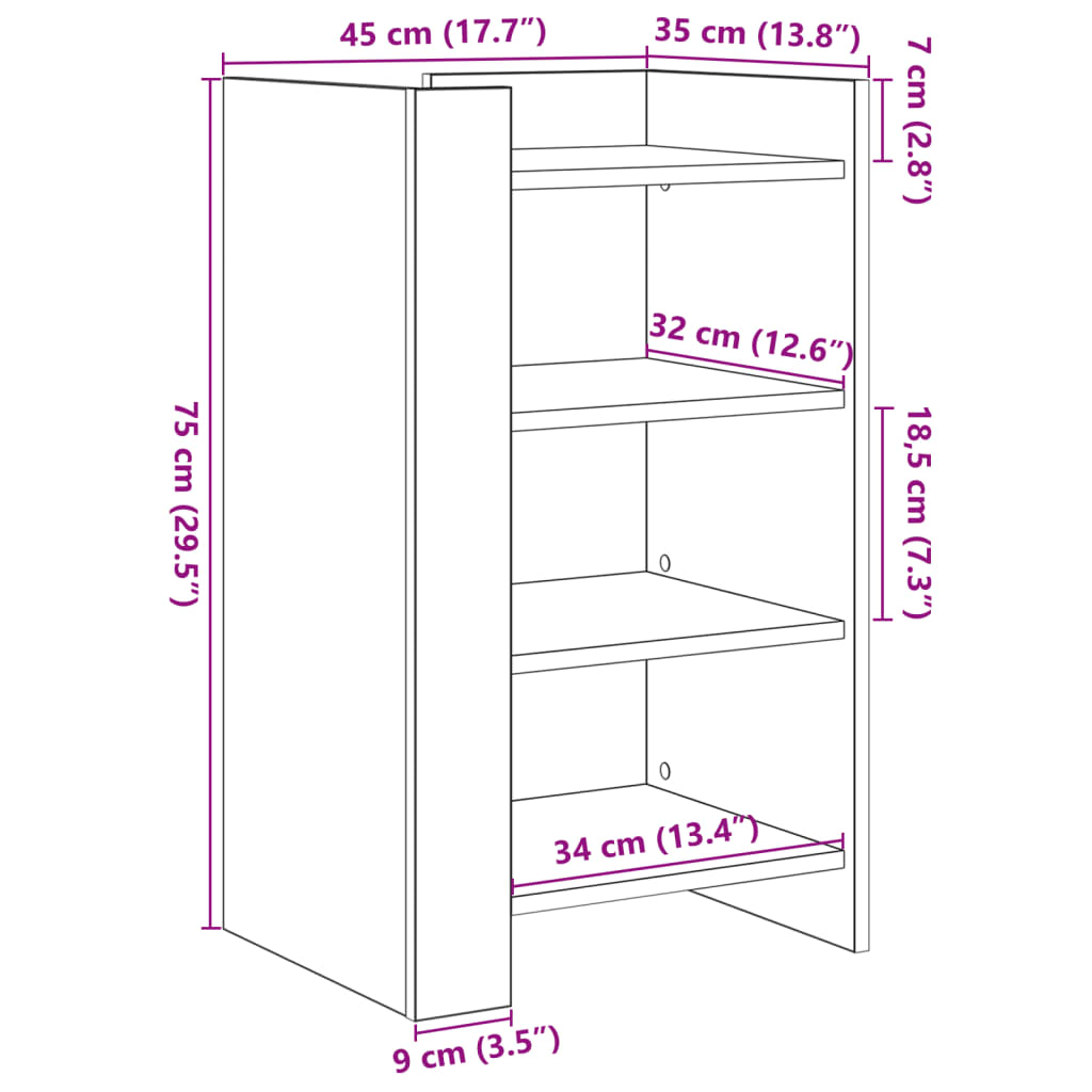 Dressoir 45x35x75 cm bewerkt hout bruin eikenkleur