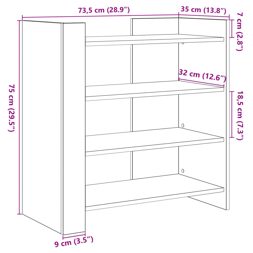 Dressoir 73,5x35x75 cm bewerkt hout gerookt eikenkleurig