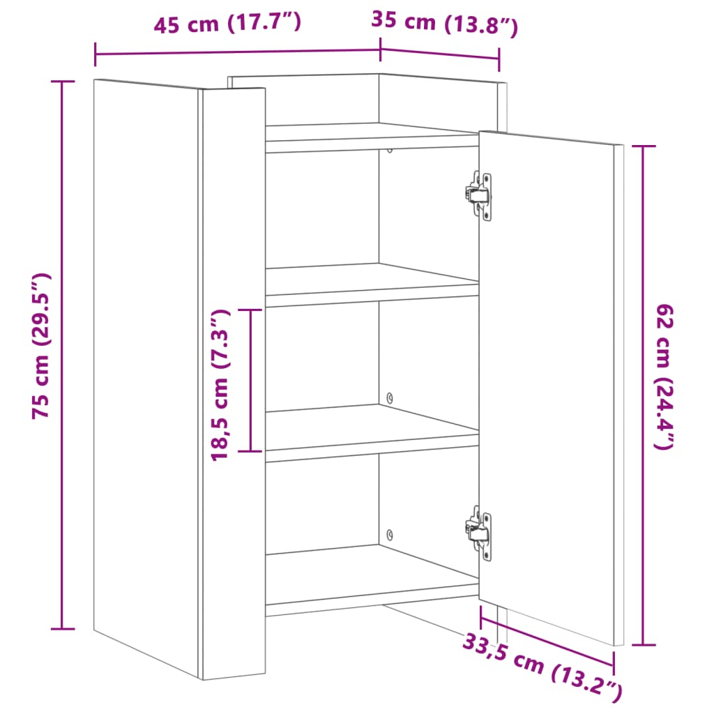 Dressoir 45x35x75 cm bewerkt hout wit