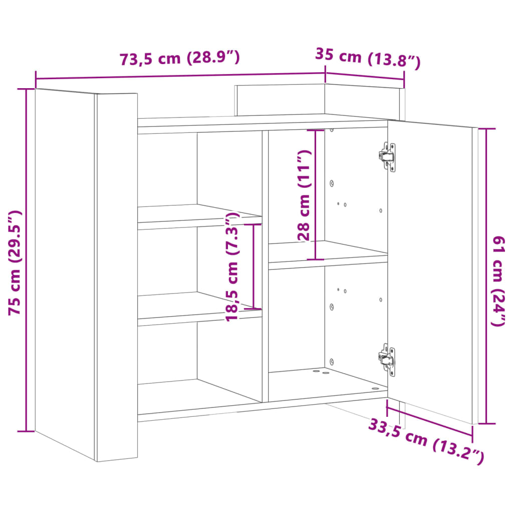 Dressoir 73,5x35x75 cm bewerkt hout zwart