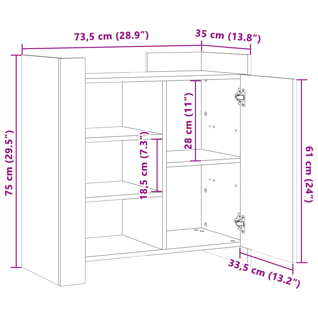 Dressoir 73,5x35x75 cm bewerkt hout betongrijs