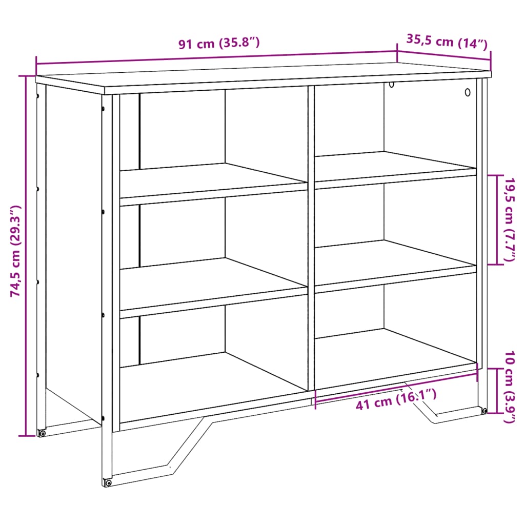 Dressoir 91x35,5x74,5 cm bewerkt hout bruin eikenkleur