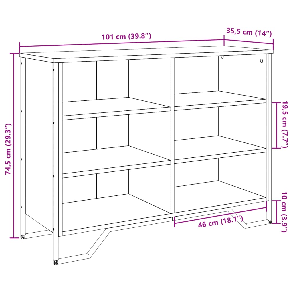 Dressoir 101x35,5x74,5 cm bewerkt hout gerookt eikenkleurig