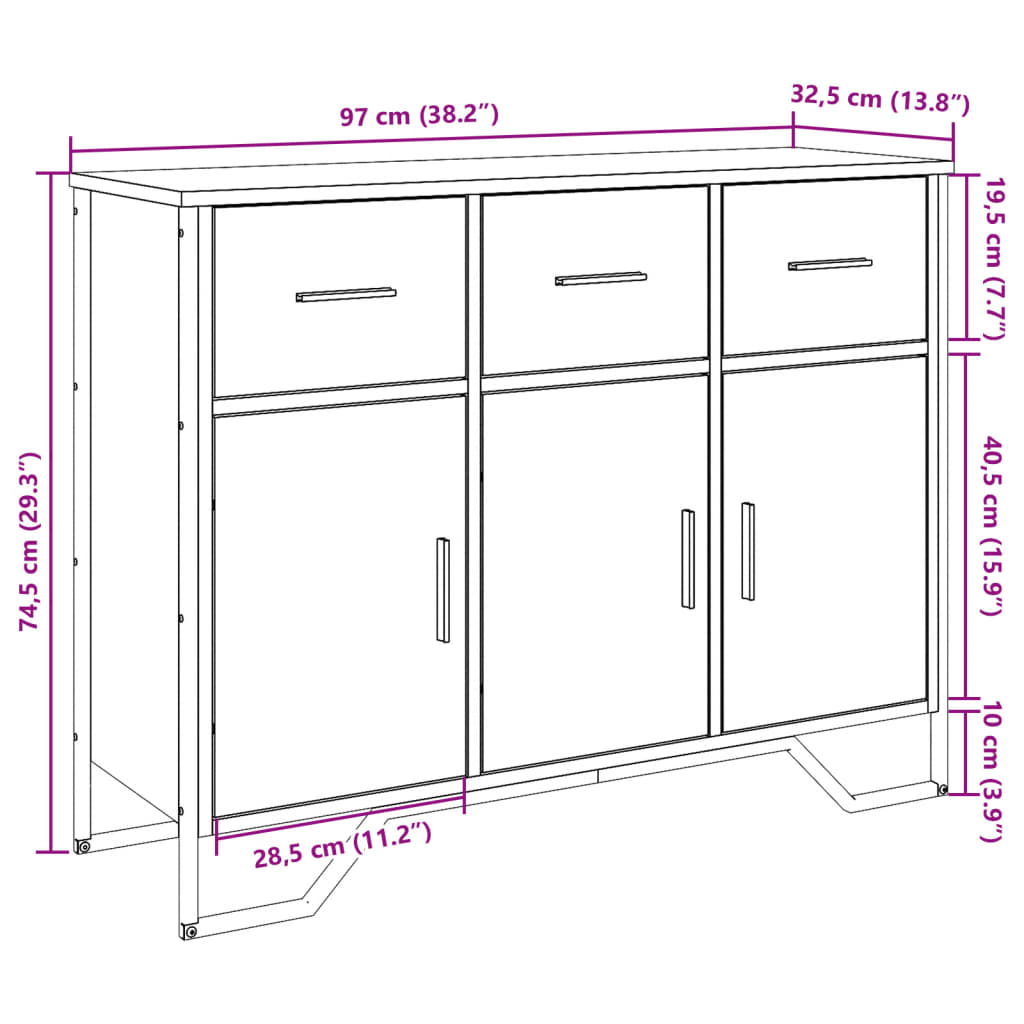 Dressoir 97x32,5x74,5 cm bewerkt hout gerookt eikenkleurig