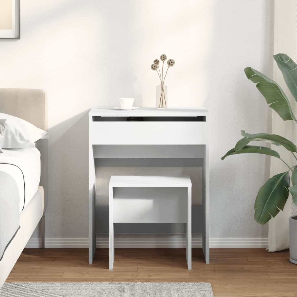 Kaptafel met krukje 60x40x113,5 cm wit