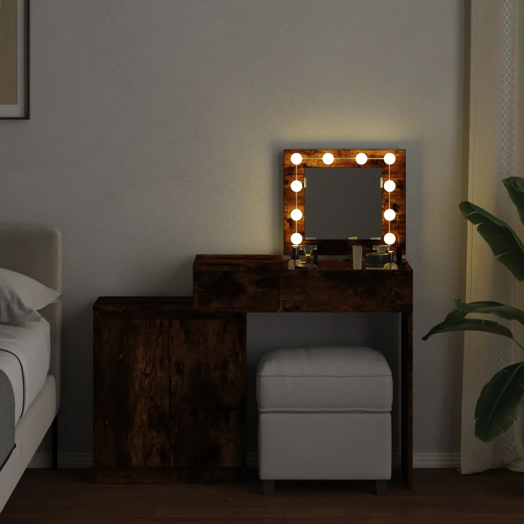 Kaptafel met LED 115x37x110,5 cm gerookt eikenkleurig