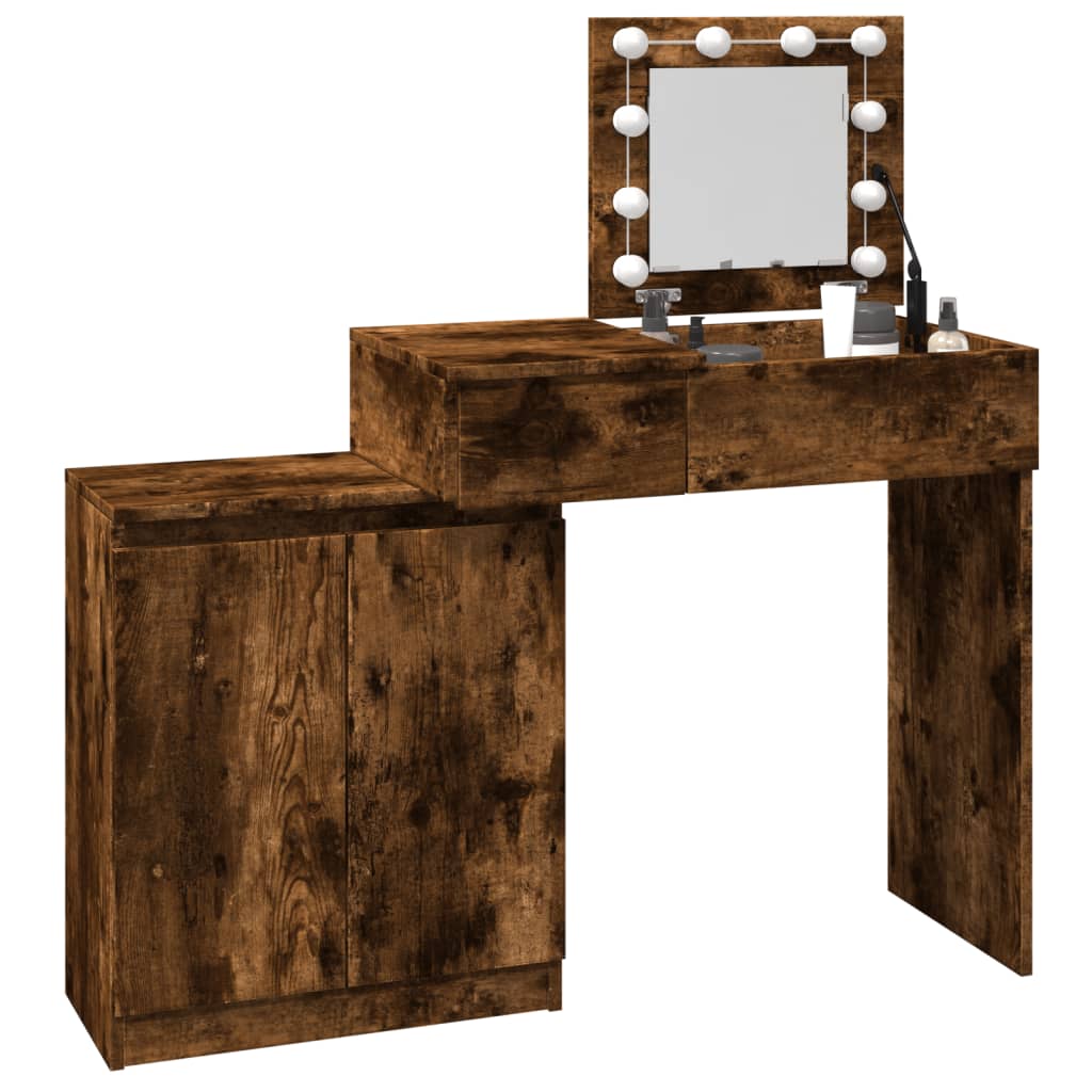 Kaptafel met LED 115x37x110,5 cm gerookt eikenkleurig