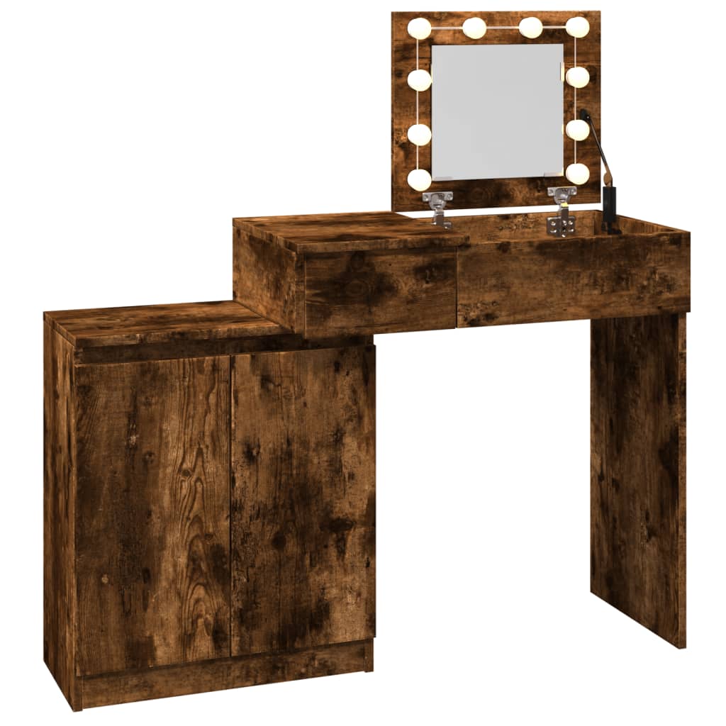 Kaptafel met LED 115x37x110,5 cm gerookt eikenkleurig