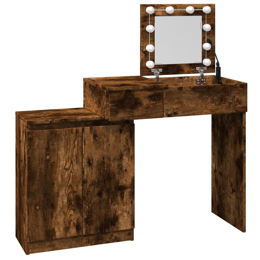 Kaptafel met LED 115x37x110,5 cm gerookt eikenkleurig