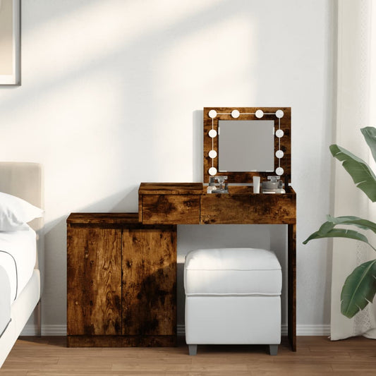 Kaptafel met LED 115x37x110,5 cm gerookt eikenkleurig