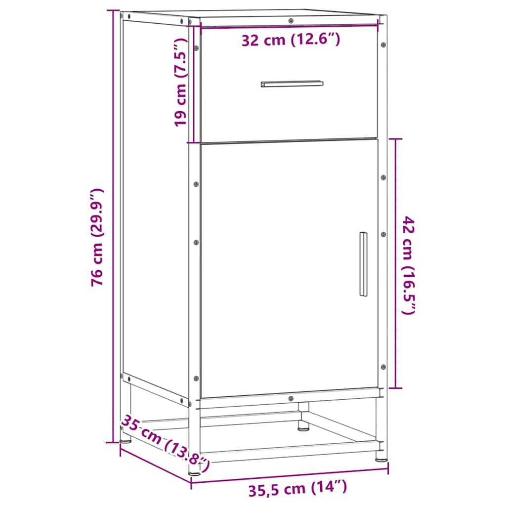 Dressoir 35,5x35x76 cm bewerkt hout en metaal bruin eikenkleur