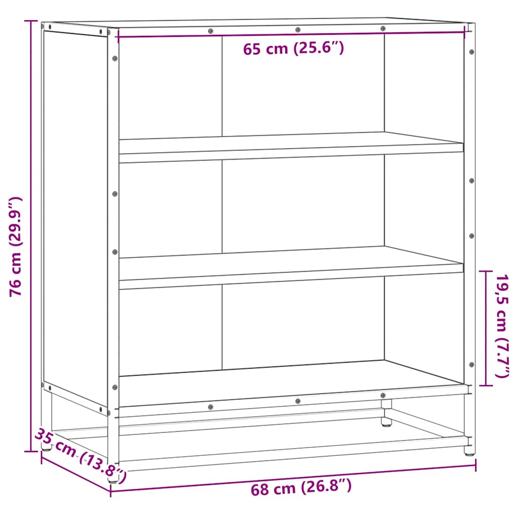 Dressoir 68x35x76 cm bewerkt hout en metaal bruin eikenkleur