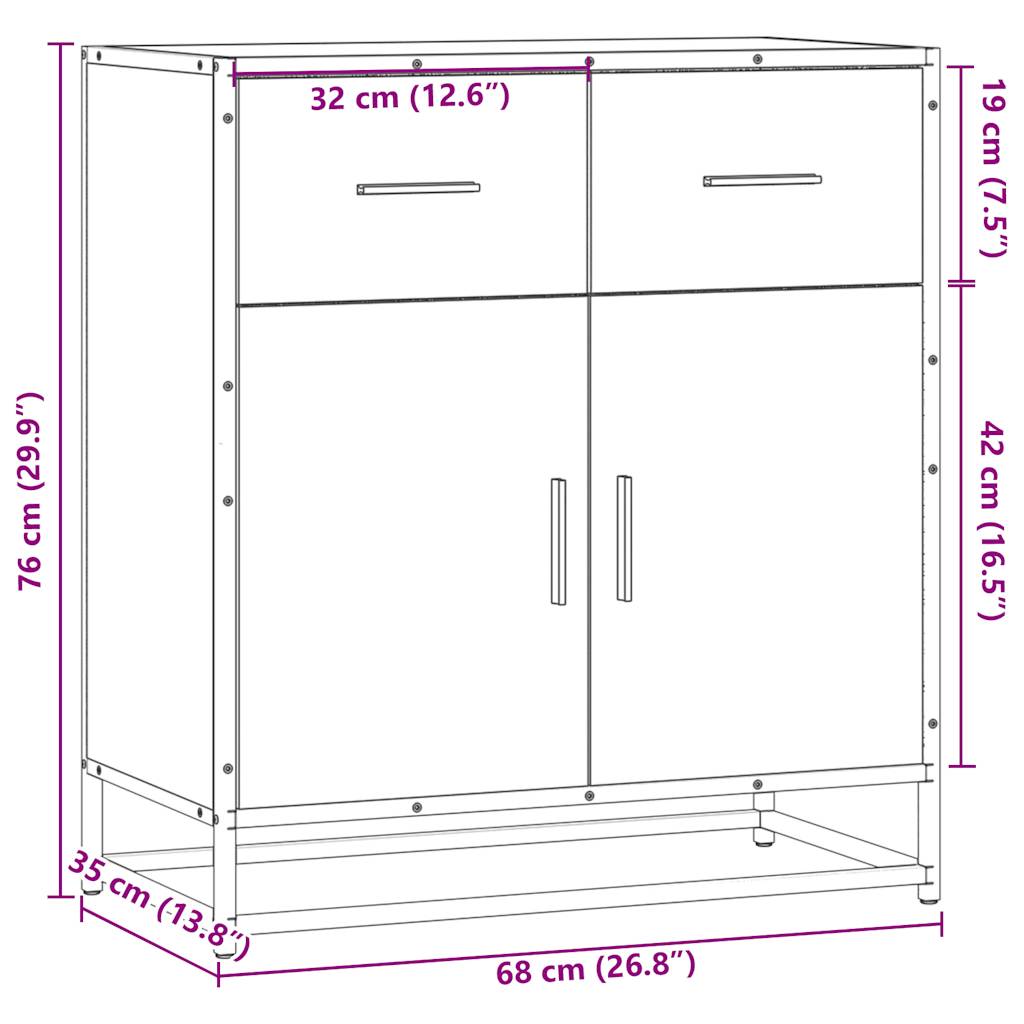 Dressoir 68x35x76 cm bewerkt hout bruin eikenkleur