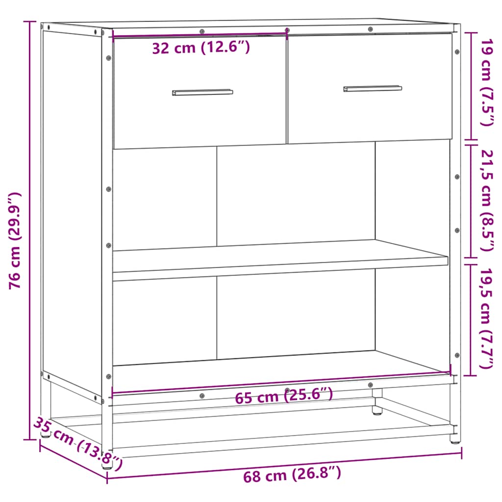 Dressoir 68x35x76 cm bewerkt hout gerookt eikenkleurig