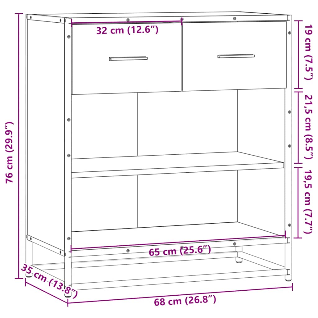 Dressoir 68x35x76 cm bewerkt hout grijs sonoma eikenkleurig