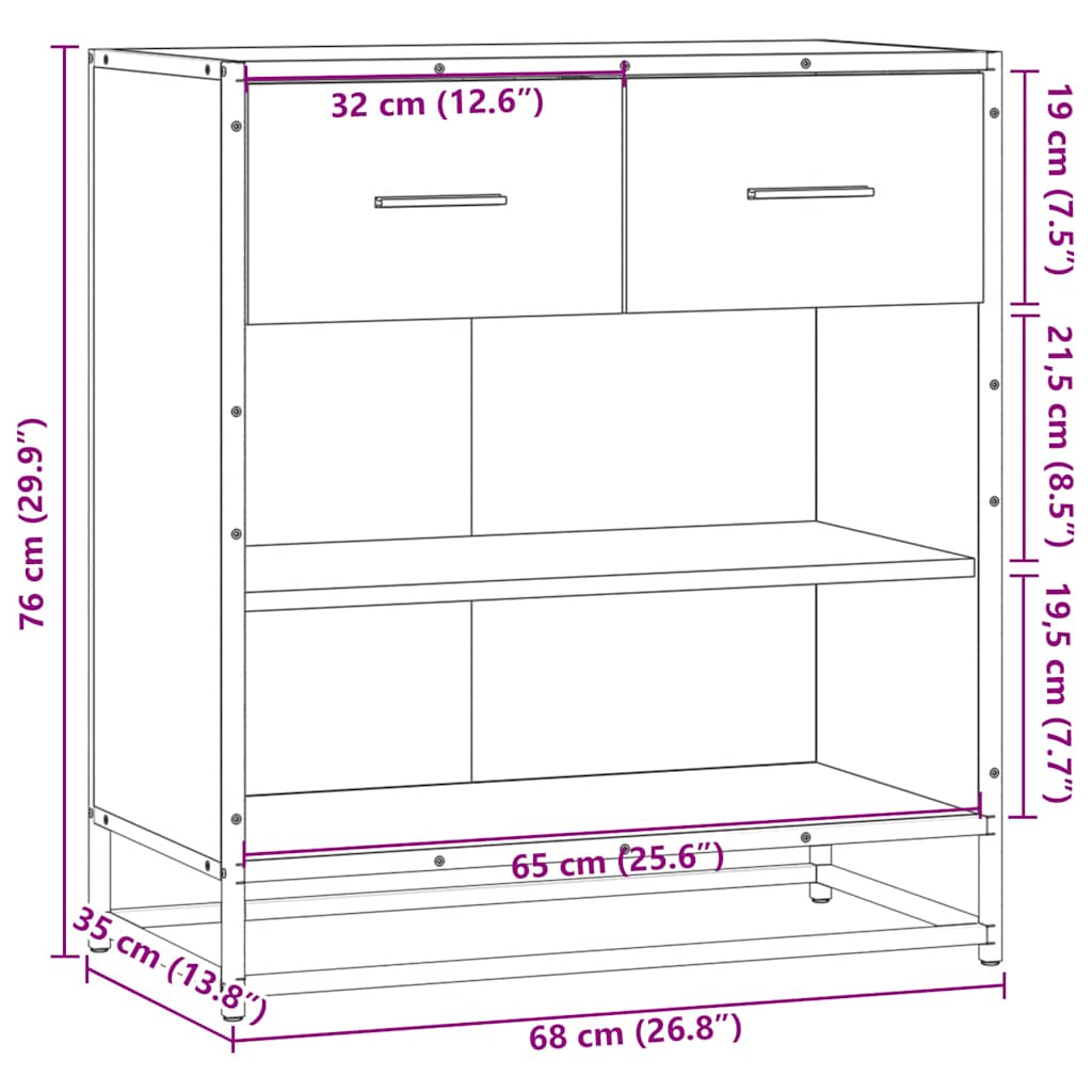 Dressoir 68x35x76 cm bewerkt hout bruin eikenkleur