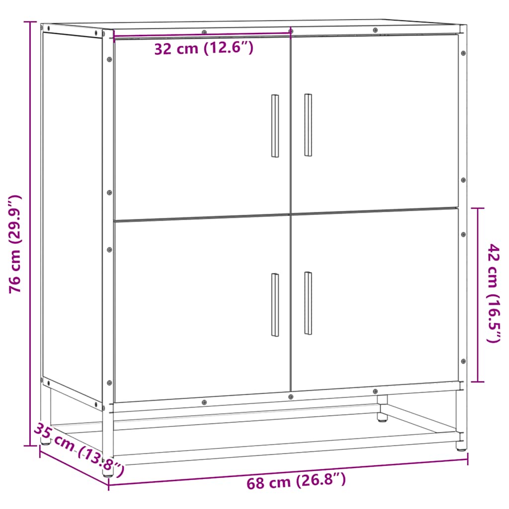 Dressoir 68x35x76 cm bewerkt hout bruin eikenkleur