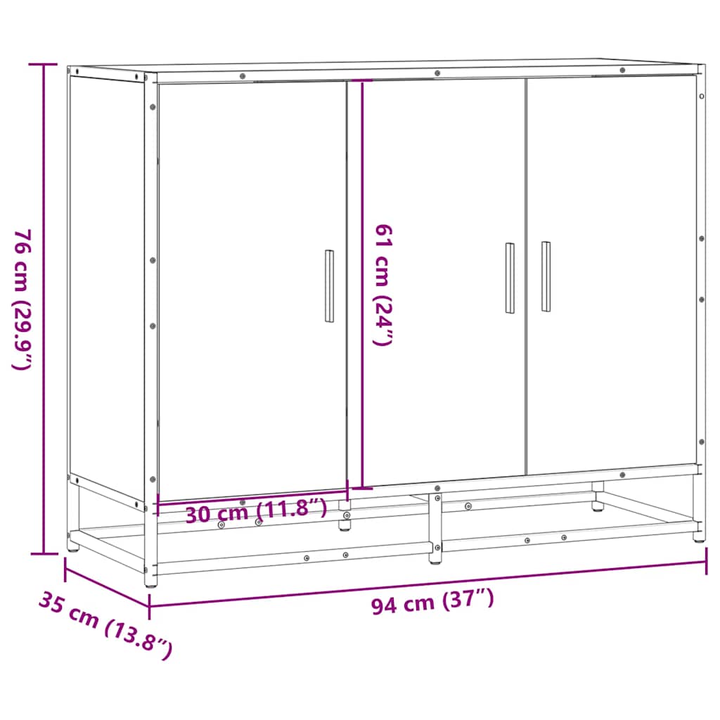 Dressoir 94x35x76 cm bewerkt hout bruin eikenkleur