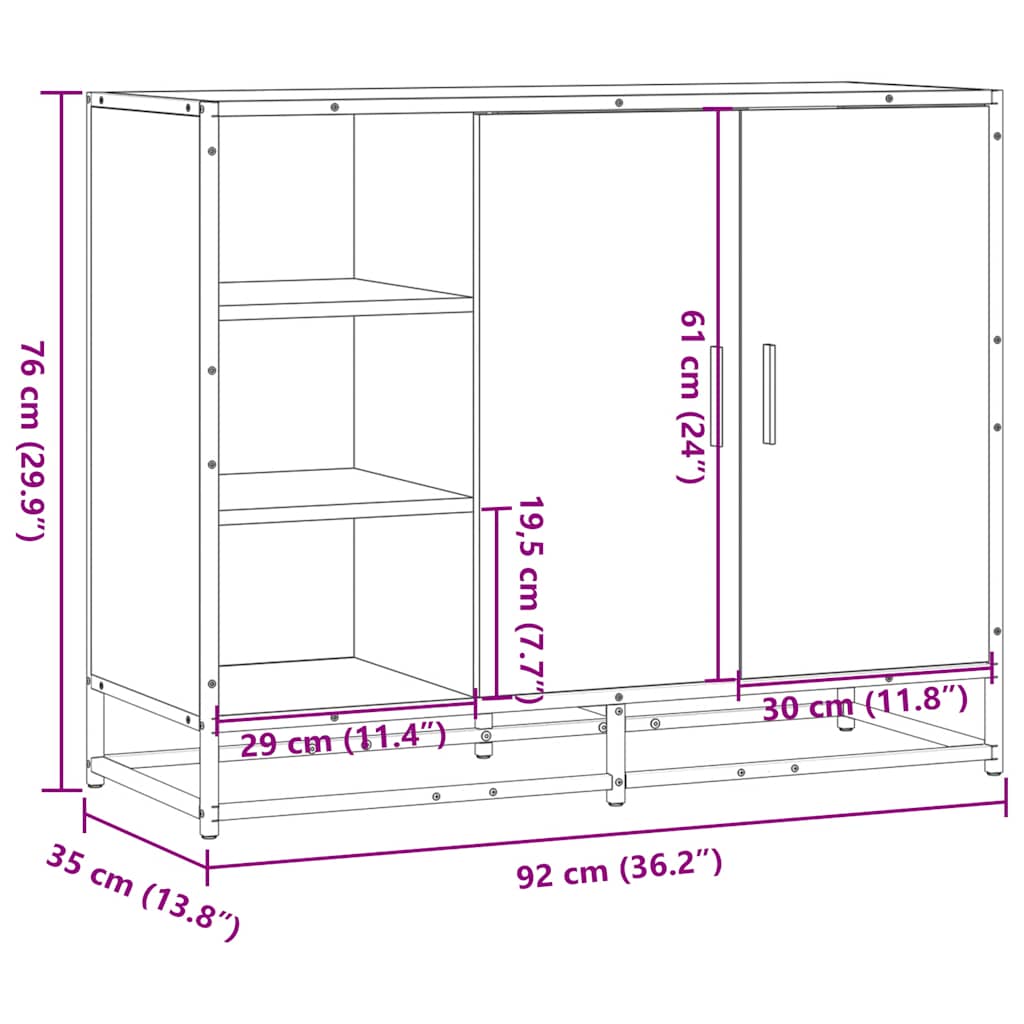 Dressoir 92x35x76 cm bewerkt hout gerookt eikenkleurig