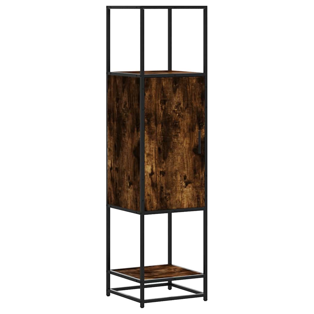 Hoge kast 35,5x35x139 cm bewerkt hout en metaal gerookt eiken